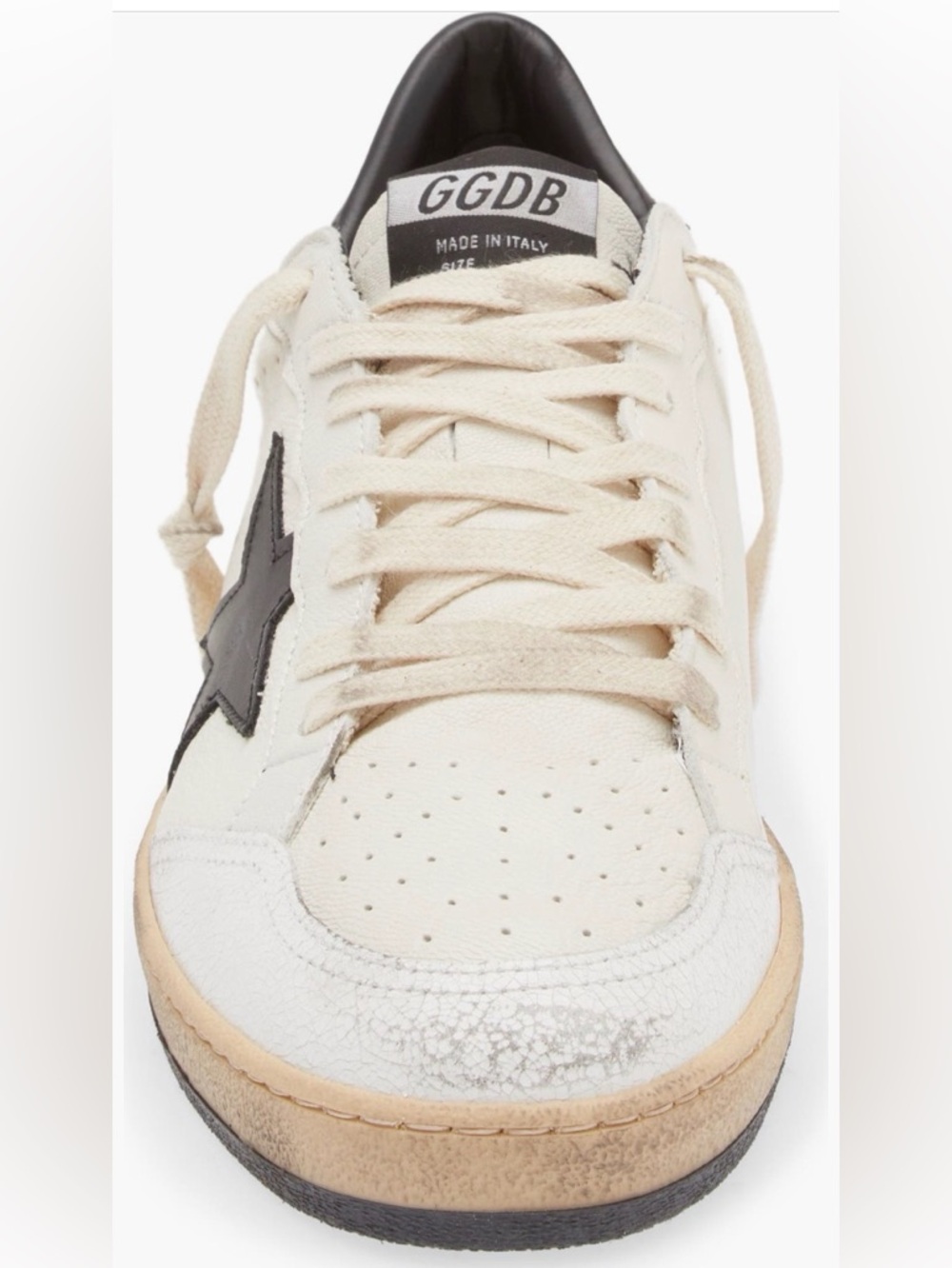 GOLDEN GOOSE Ballstar Leather Low-Top Sneakers in Off-White & Black - Picture 3 of 16